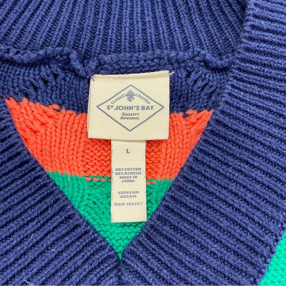 St John's Bay Rainbow Stripe Cable Knit V-Neck Sweater  |  Size:  L - Picture 12 of 13